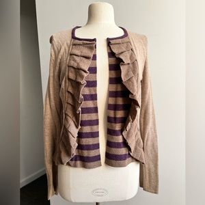 Vintage Sparrow Anthropologie fitted open ruffled sweater cardigan medium